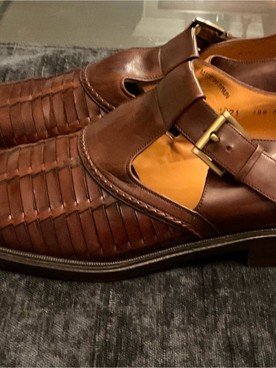 Mezlan Cognac Brown Woven Leather Monk-Strap Loafers